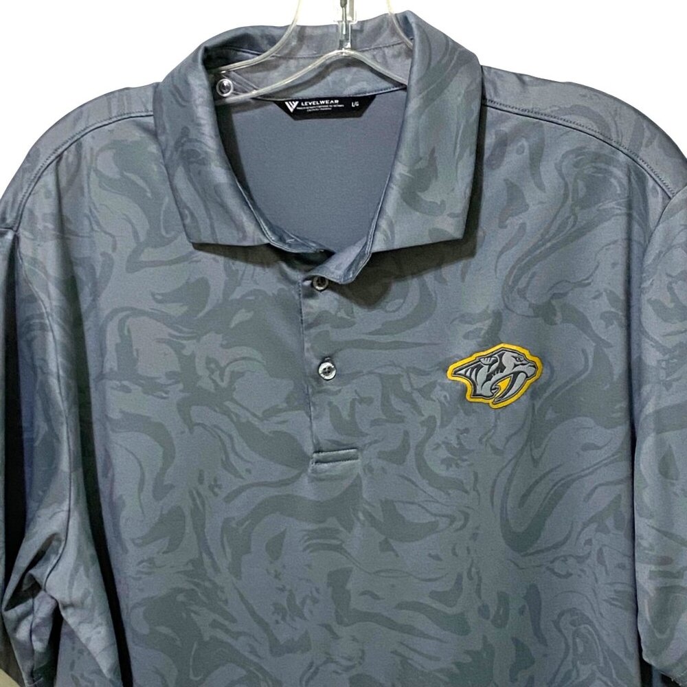Levelwear Nashville Predators Mens Polo Shirt L Gray Preppy‎ Sporty Golf AOP
